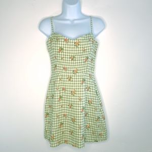 Reformation Roarke Linen Mini Dress in Patio Green Check Print Size 4